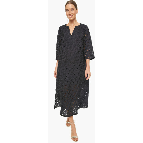 Tuckernuck Black V-Neck Floral Lace Eyelet Jamie Midi Kaftan Shift Dress XS - Picture 5 of 15